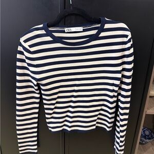 Zara Striped Navy and Cream Top